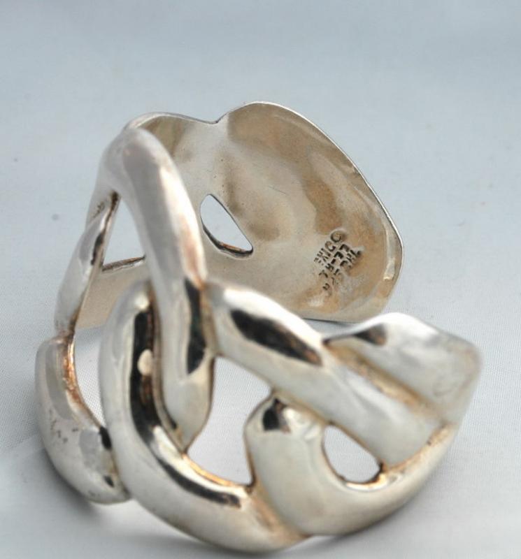 Taxco Mexico Sterling Cuff Bracelet 53 grams Rhodium Plated