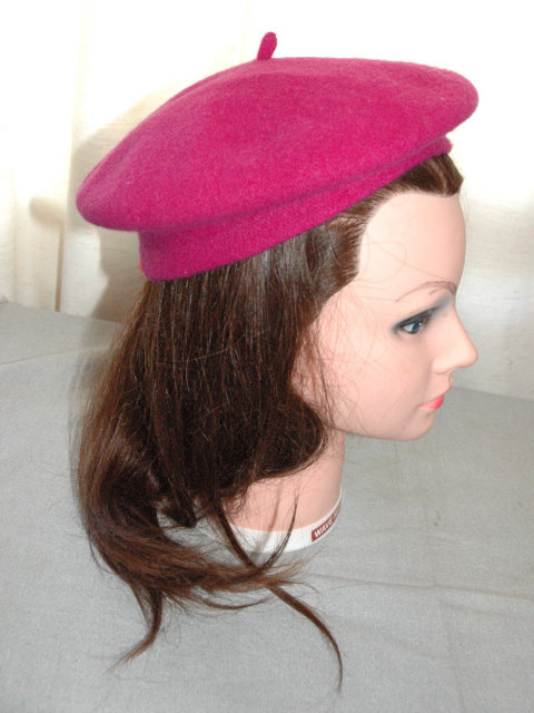 Magenta Wool Tam Hat from the Czech Republic