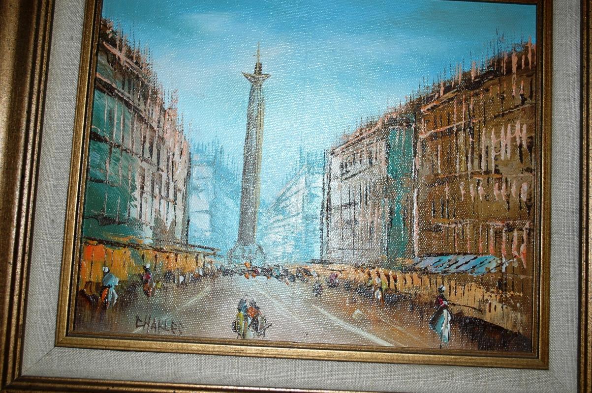 Landmark European Street Scene Oil Painting, Signed and Framed