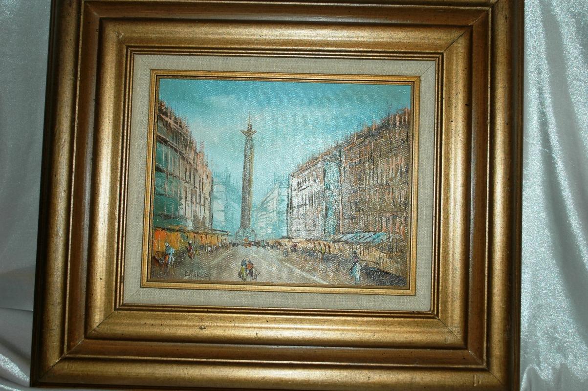 Landmark European Street Scene Oil Painting, Signed and Framed