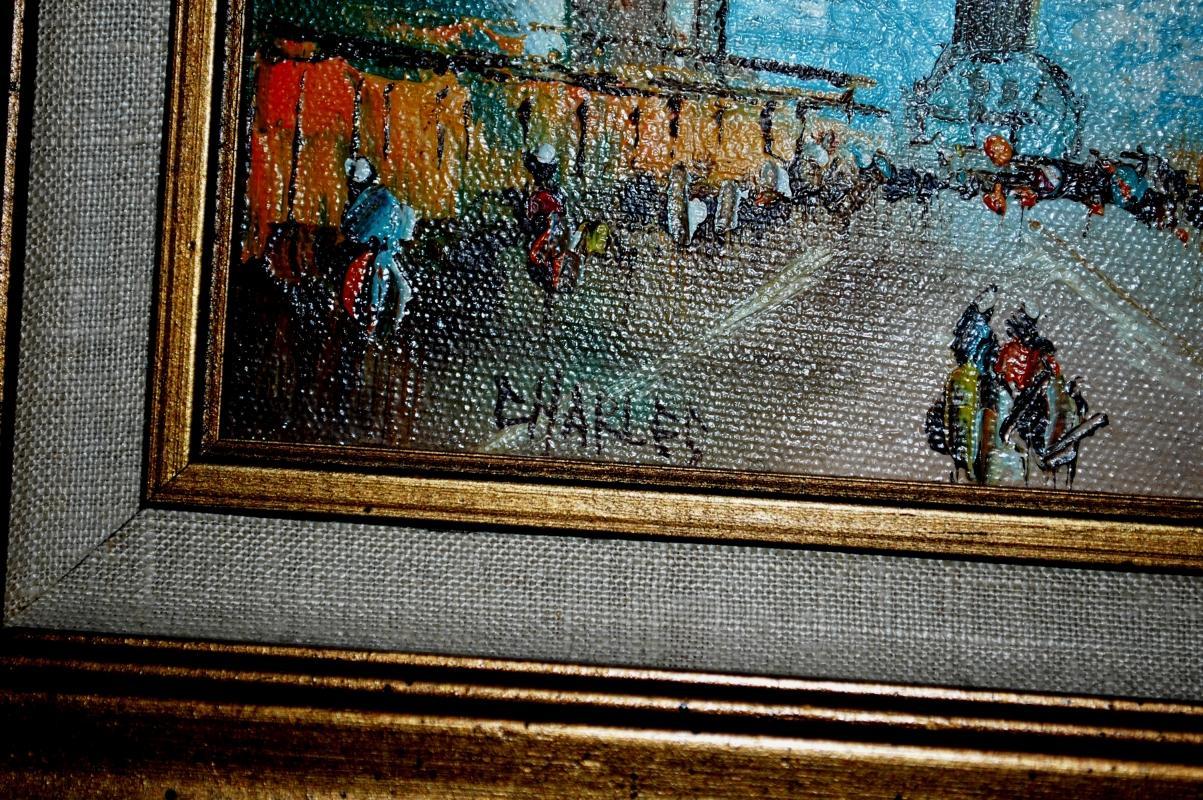 Landmark European Street Scene Oil Painting, Signed and Framed