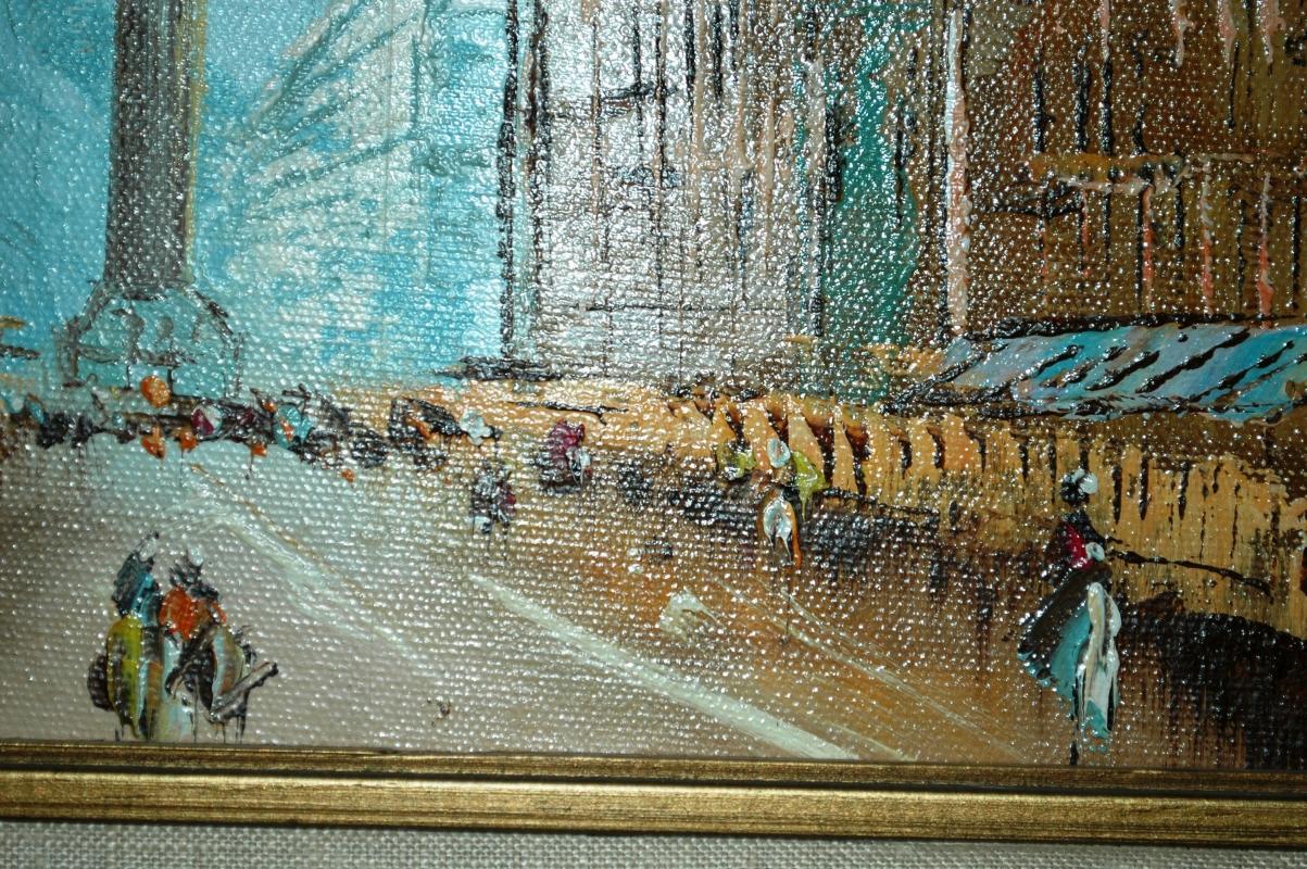 Landmark European Street Scene Oil Painting, Signed and Framed