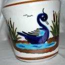 Old Mexican Tonala Stoneware Enamel Pottery Vase with swan motif