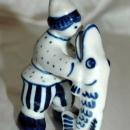 GZHEL Russian Blue USSR White Porcelain Man with Pike Fish