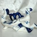 GZHEL USSR Russian Blue White Porcelain Running Man with Rooster Old Russian Folk Tale