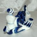 GZHEL USSR Russian Blue White Porcelain Running Man with Rooster Old Russian Folk Tale
