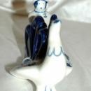 GZHEL USSR Russian Blue White Porcelain Running Man with Rooster Old Russian Folk Tale