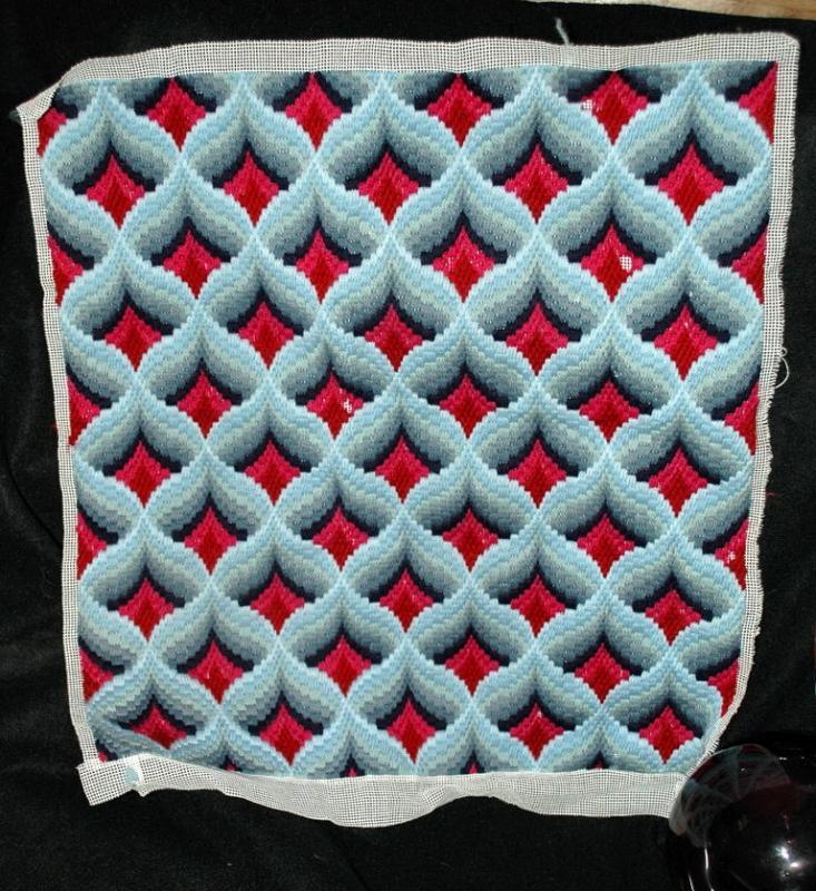 Antique Wool Hooked Needle Work Square with complex design