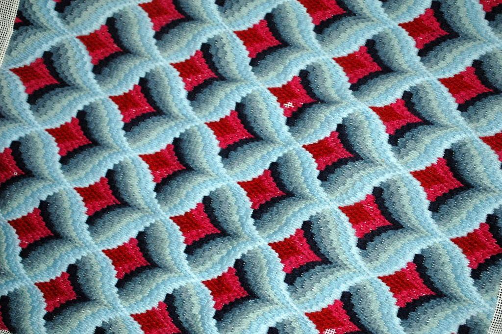 Antique Wool Hooked Needle Work Square with complex design