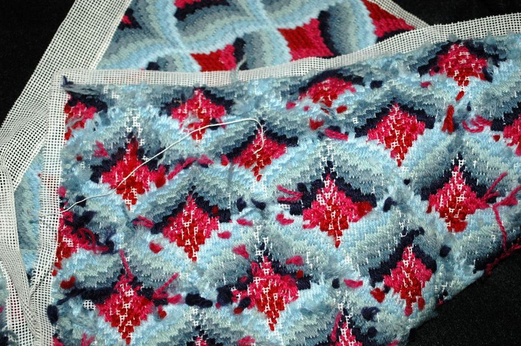 Antique Wool Hooked Needle Work Square with complex design