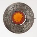 Scottish . Silver Thistle and Amber Topaz Brooch Pin