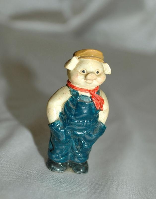Small Overall Wearing Pig Figurine