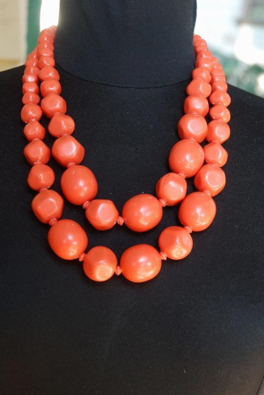 Vintage Chunky Coral Necklace Acrylic? Plastic