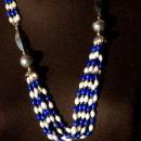 Ethnic Multi Strand Necklace of Blue Dyed Bone, Natural Bone and Silver Beads