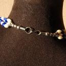 Ethnic Multi Strand Necklace of Blue Dyed Bone, Natural Bone and Silver Beads