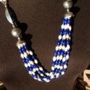 Ethnic Multi Strand Necklace of Blue Dyed Bone, Natural Bone and Silver Beads