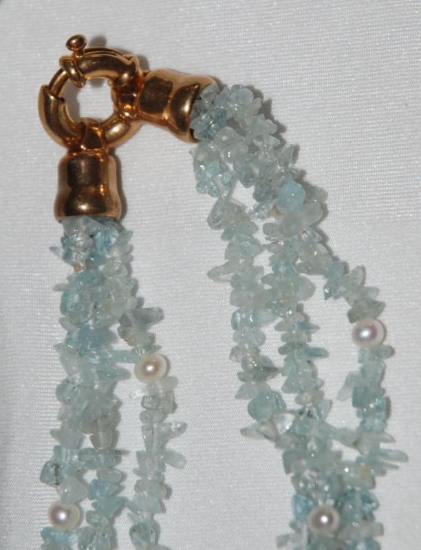 Aqua Marine Gemstone & Pearls Multi Strand Necklace