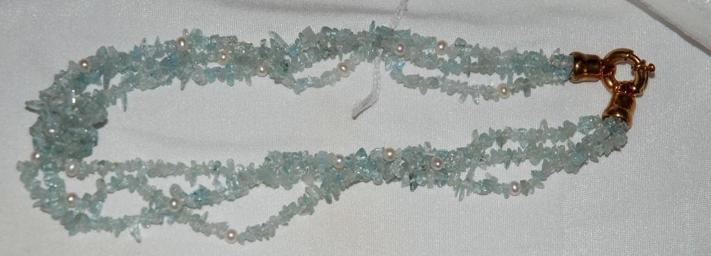 Aqua Marine Gemstone & Pearls Multi Strand Necklace