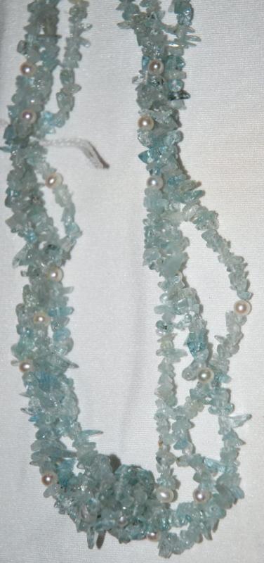 Aqua Marine Gemstone & Pearls Multi Strand Necklace