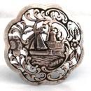 Antique Dutch Harbor Silver Repousse Brooch Pin with Sailboat and Windmill Scene