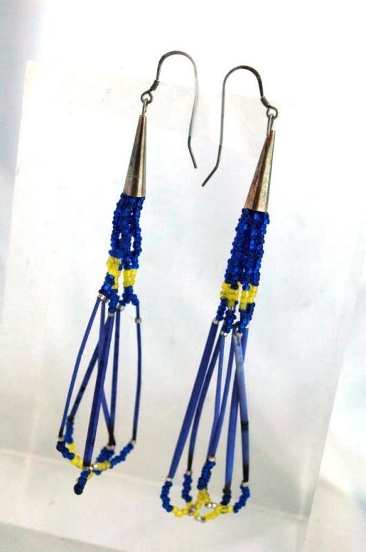 Native American Sterling Beaded and Porcupine Quill Earrings