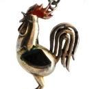 Vintage Rooster Brooch Pin of Silver with Leather Wings 3 dimensional Whimsical