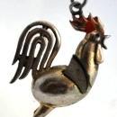 Vintage Rooster Brooch Pin of Silver with Leather Wings 3 dimensional Whimsical