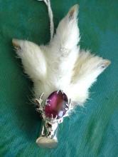 SCOTTISH GROUSE CLAW STAG HEAD VINTAGE BROOCH KILT PIN & GLASS AMETHYST