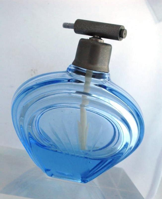 Blue Etched Glass Perfume Bottle -Finland Glass