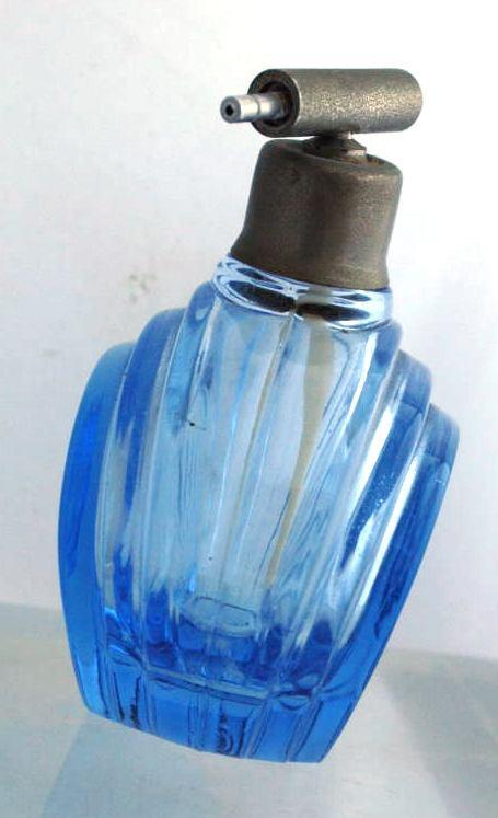 Blue Etched Glass Perfume Bottle -Finland Glass