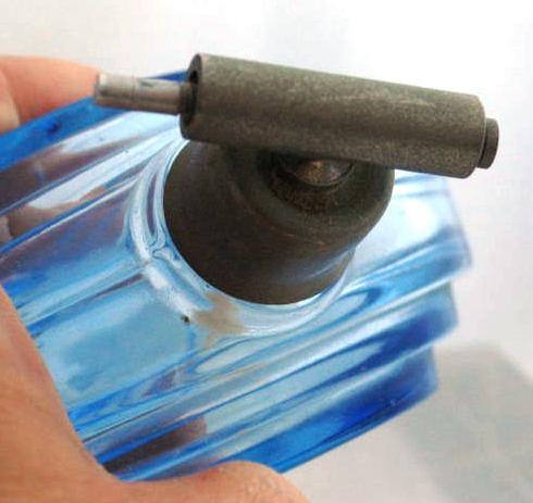 Blue Etched Glass Perfume Bottle -Finland Glass