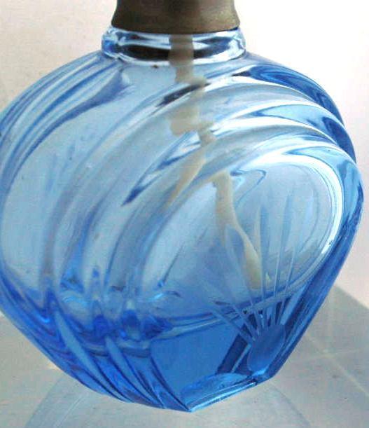 Blue Etched Glass Perfume Bottle -Finland Glass