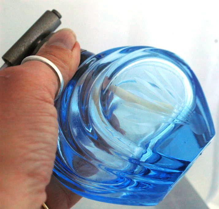 Blue Etched Glass Perfume Bottle -Finland Glass