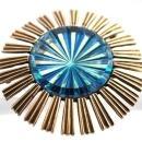 Vintage JEANNE Brooch Starburst Cut Glass Blue Center Stone