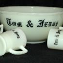 Vintage McKee Custard Glass Tom & Jerry Bowl and Mugs Set