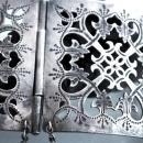 Large Silver Open Work Belt Buckle, Antique with Chain