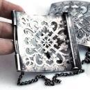 Large Silver Open Work Belt Buckle, Antique with Chain