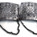 Large Silver Open Work Belt Buckle, Antique with Chain