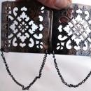Large Silver Open Work Belt Buckle, Antique with Chain