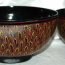 Asian Lacquer-Ware Bowl 2 nesting set, Black, Cinnabar Hand Painted Feathering