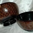 Asian Lacquer-Ware Bowl 2 nesting set, Black, Cinnabar Hand Painted Feathering