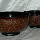 Asian Lacquer-Ware Bowl 2 nesting set, Black, Cinnabar Hand Painted Feathering