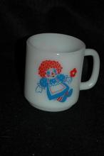 Raggedy Ann and Andy Pyrex milk glass vintage coffee cup or mug