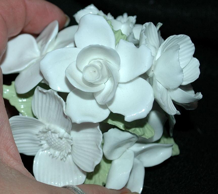 Crown Staffordshire England Fine Bone China White Flower Bouquet in White Pot