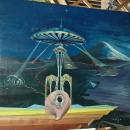 Very Large Original Painting Surrealist , Space, Space Needle Seattle, Seashell Signed Thomeh S.