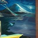 Very Large Original Painting Surrealist , Space, Space Needle Seattle, Seashell Signed Thomeh S.