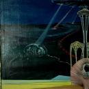 Very Large Original Painting Surrealist , Space, Space Needle Seattle, Seashell Signed Thomeh S.