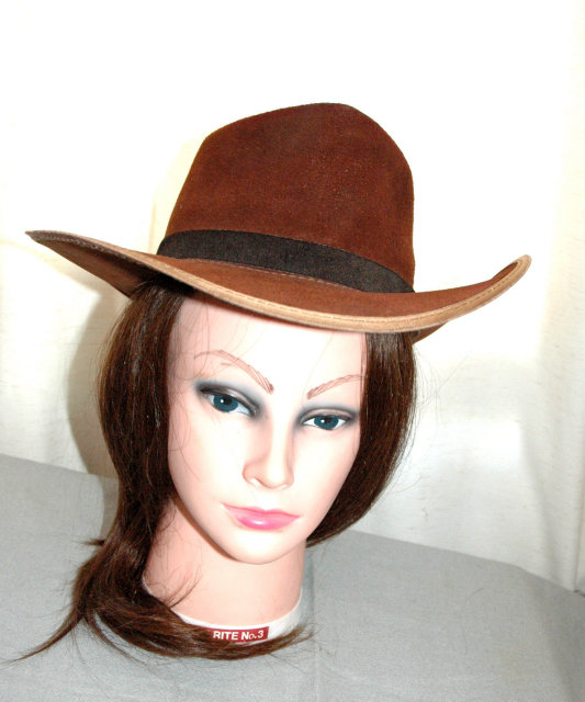 Very cool Hippie chic Rough side out suede leather fedora Cowboy hat size 6 7/8