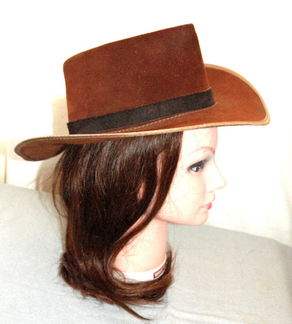 Very cool Hippie chic Rough side out suede leather fedora Cowboy hat size 6 7/8