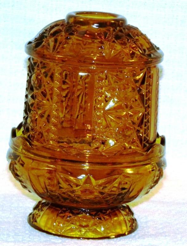 Vintage 1960s / Indiana Glass Amber Fairy Lamp / Stars and Bars Pattern / 2 piece fairy lamp